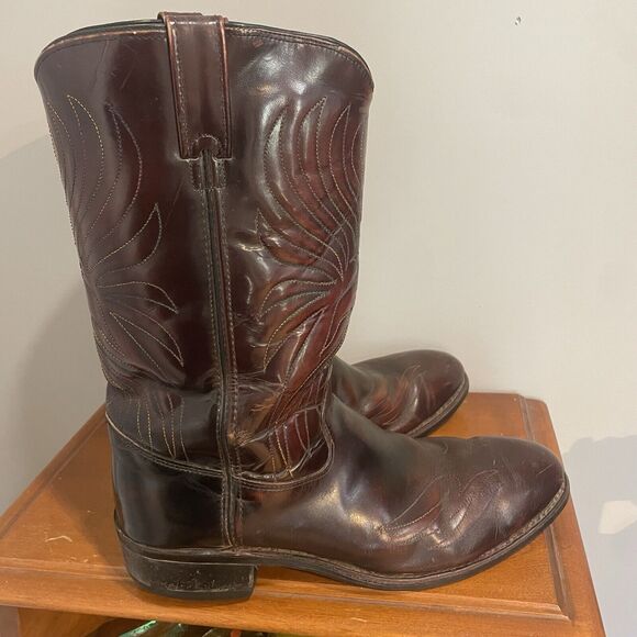 Iron Age Steel Toe Cowboy Boots Phoenix Rising Rainbow Stitch Brown Leather Sz 9 - Picture 13 of 16